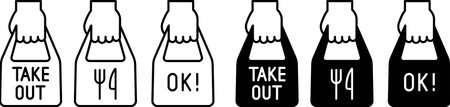 Set of monochrome takeaway signsのイラスト素材