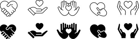 Heart line and silhouette icon setのイラスト素材