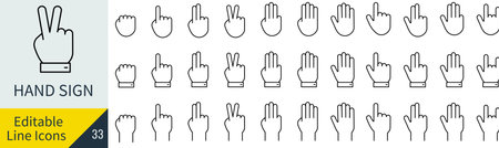 A set of hand sign icons that can be edited with lines (not outlined)のイラスト素材