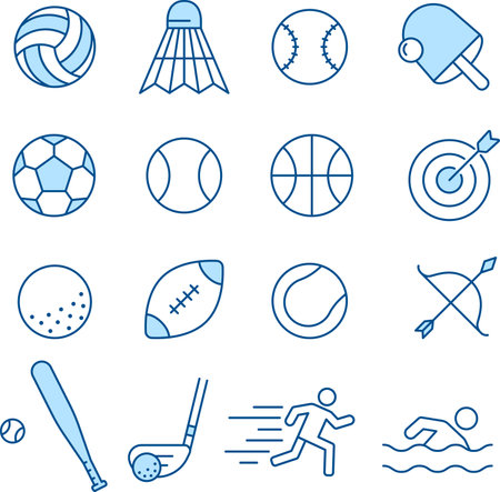 A set of line icons related to sports such as ball games in two colorsのイラスト素材