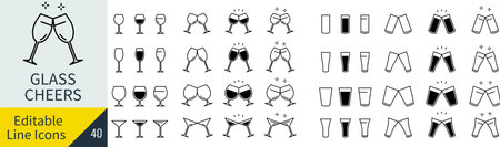 Editable vector toast and glass line icon set (not outlined)のイラスト素材