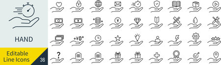 Editable vector hand line icon set (not outlined)のイラスト素材
