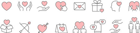 Set of pink line icons about loveのイラスト素材