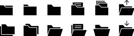 Monochrome folder silhouette icon setのイラスト素材