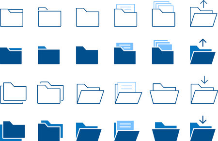 Set of blue two-tone line drawing folder iconsのイラスト素材