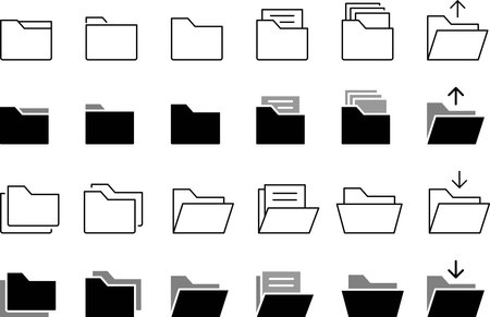 Monochrome line drawing folder icon setのイラスト素材