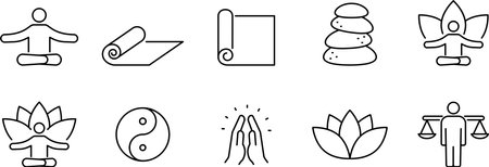 Meditation and mindfulness line icon setのイラスト素材