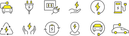 Set of colored line icons about electricity and eco carsのイラスト素材
