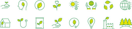 Set of colored line icons about environment and clean energyのイラスト素材