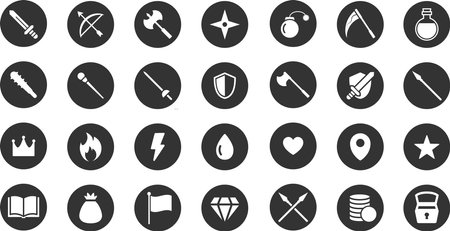 Set of black and white round RPG game marksのイラスト素材