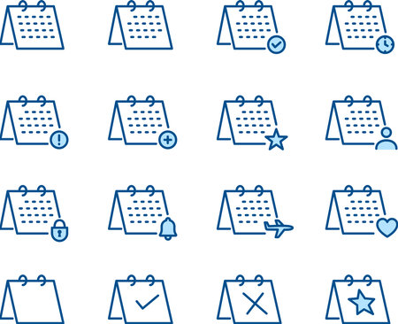 Set of three-dimensional schedule line icons in two blue colorsのイラスト素材