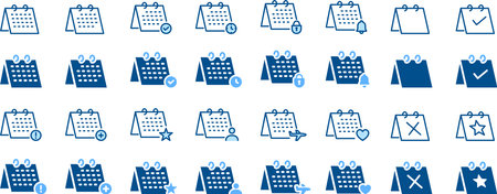 Set of three-dimensional calendar icons in two blue colorsのイラスト素材