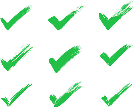Set of green handwritten check marksのイラスト素材