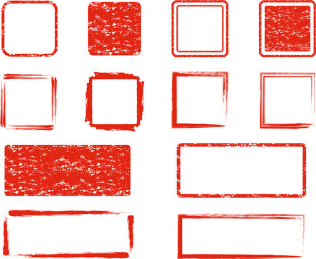 Set of square frames made of red stamps and brushesのイラスト素材