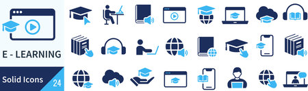 E-Learning Silhouette Icon Setのイラスト素材