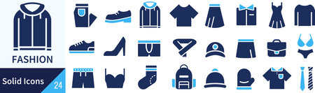 Fashion and Clothing Silhouette Icon Set in Vectorのイラスト素材
