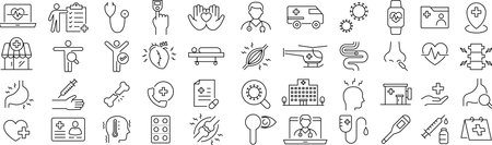 Medical icons set. Outline set of medical icons for web design isolated on white backgroundのイラスト素材