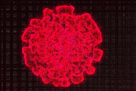 Horizontal banner concept with red viruses. Vector illustration with 3d microscopic bacteria and viruses.  microbe cells in infected blood.の写真素材
