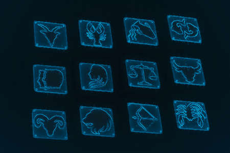 3d rendering of zodiac signs pack on dark blue background