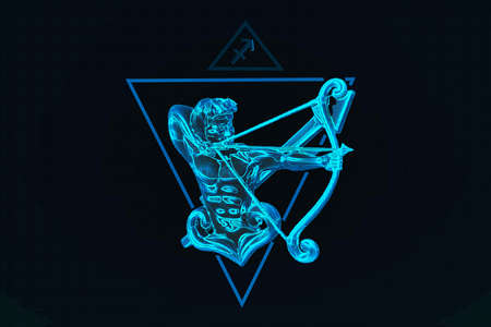 3d rendering  sagittarius Zodiac Sign. Abstract night sky backgroundの写真素材