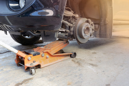 Tire replacement service , Auto maintenance concept in the garageの写真素材