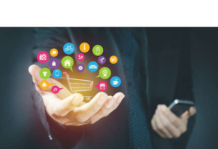 colorful application icon concept and shopping cart