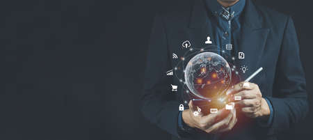 Businessmen using mobile phones, Mars, global Internet connection technology and digital marketing Finance and banking, digital connection technology, massive data.の写真素材