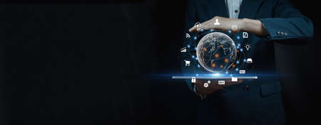 Businessmen using mobile phones, Mars, global Internet connection technology and digital marketing Finance and banking, digital connection technology, massive data.の写真素材