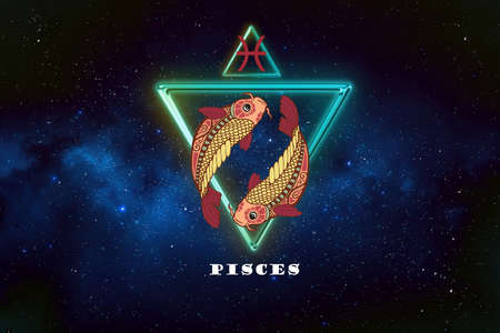 pisces horoscope sign in twelve zodiac with galaxy stars backgroundの写真素材