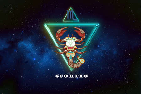 scorpio horoscope sign in twelve zodiac with galaxy stars backgroundの写真素材