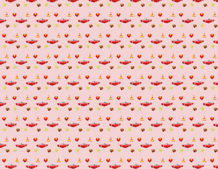 Heart gift box new year and christmas hat and golden stars new year card Valentine's Day and Christmasのイラスト素材