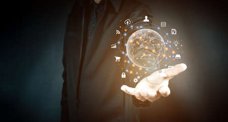 Businessmen use Internet connection technology and digital marketing, finance and banking Digital...