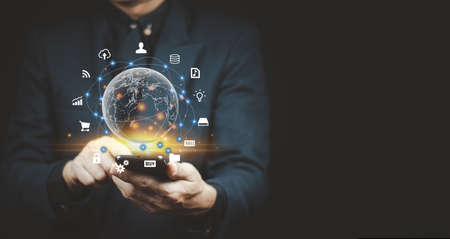 Businessmen use Internet connection technology and digital marketing, finance and banking Digital...