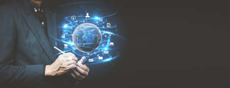 Businessmen use Internet connection technology and digital marketing, finance and banking Digital...