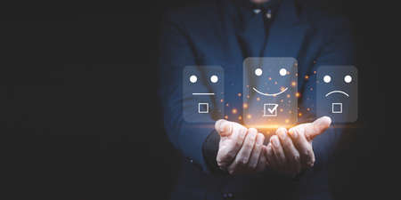 User gives rating to service experience on online application, Customer review satisfaction feedback...