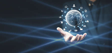 Businessmen use Internet connection technology and digital marketing, finance and banking Digital...