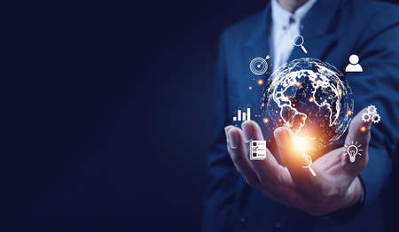 Businessman using mobile smart phone. Business global internet connection application technology and...