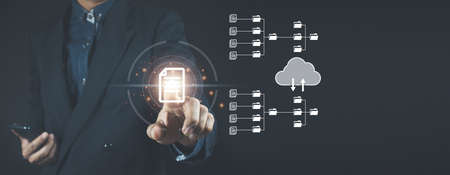 Document Management System (DMS), online documentation database and process automation to efficiently manage files, knowledge and documentation in enterprise with ERP. Corporate business technology.の写真素材