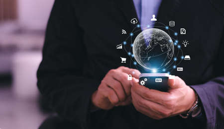 metaverse. Business global internet connection application technology and digital marketing,...