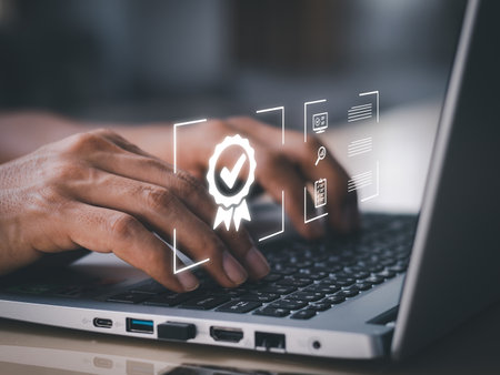 businessman working with sign of the top service Quality assurance, Guarantee, Standards, ISO certification and standardization concept.の写真素材