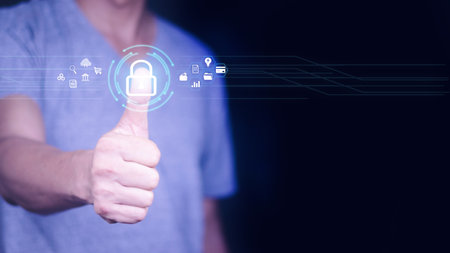 Cybersecurity and privacy concepts to protect data. Lock icon and internet network security...