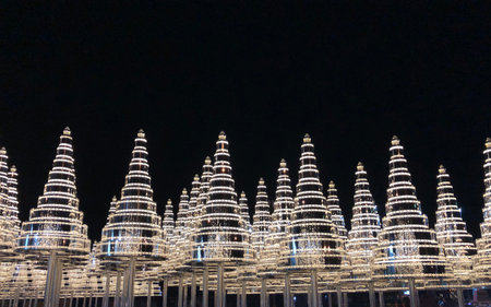 Sparkler christmas tree on black backgroundの写真素材