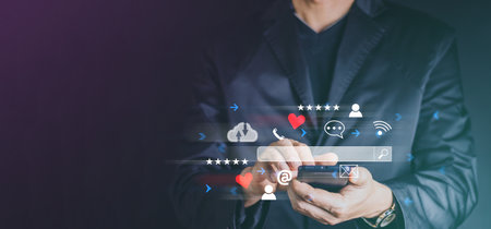 Businessman use smartphone for find data on networkingSearch engine optimization, SEO, Searching...