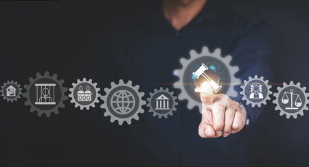 Businessman touch graph labor law attorney legal business concept internet technology,Planning buy Real Estate, Planning to buy property and Choose the best, Tax conceptの写真素材