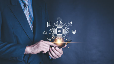 Technology and people concept man use AI to help work, AI Learning and Artificial Intelligence...