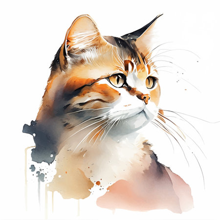 Watercolor portrait of a cat. Hand-drawn illustration on white backgroundのイラスト素材