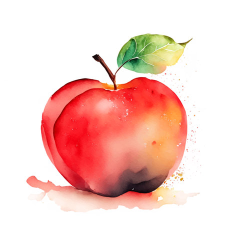 Watercolor hand drawn red apple  eco-friendly natural fruit illustration on white background.のイラスト素材