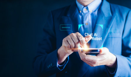 Ai technology, Artificial Intelligence. Man using technology smart robot AI, artificial intelligence by enter command prompt for generates something, Futuristic technology transformation. Chat with AIの写真素材