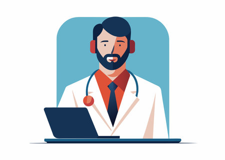 Smartphone and doctor with prescription on screen. Online Healthcare and medicine, telemedicine and medical consultation concept. 3d Realistic vector illustration isolated on white background.のイラスト素材