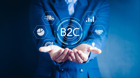B2C, Business to customer marketing strategy concept. Business strategy, communication, feedback, online marketing and E-commerce marketing strategy.の写真素材